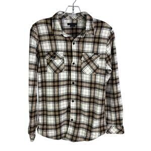 O'Neill Shirt Boys XL Cream Brown Plaid Snap Front Thick Flannel Outdoorsy